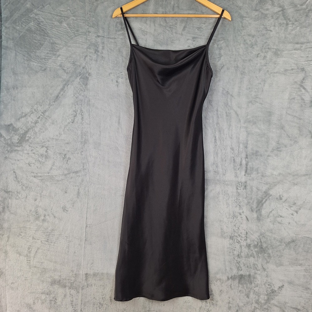 Vtg Bebe Slip Dress Small Black Y2K Fairy Satin Cowl Neck Whimsigoth Prom Hoco